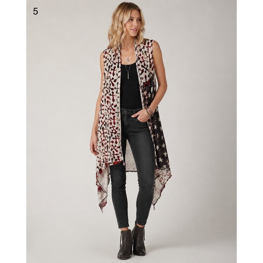 Gina Burns Design Cross & Stars Western Vest Duster Lightweight One‎ Size